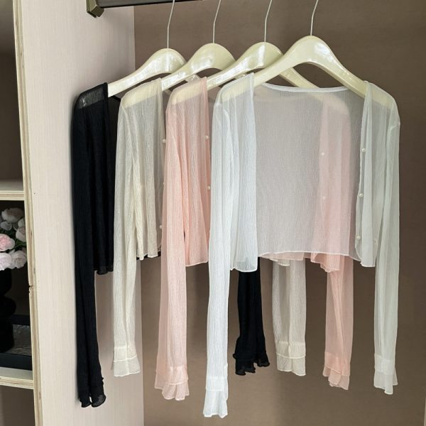Crinkling beading shirts all-match sunscreen cardigan